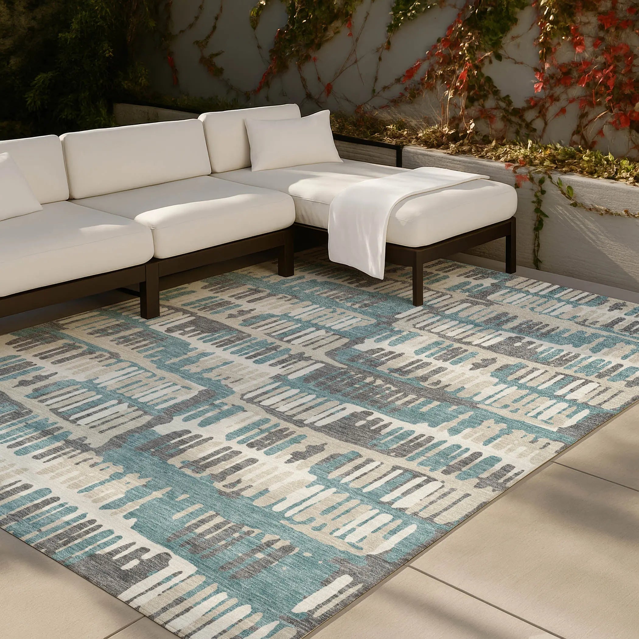 9' X 12' Teal Blue And Brown Abstract Washable Indoor Outdoor Area Rug Homeroots Outdoor