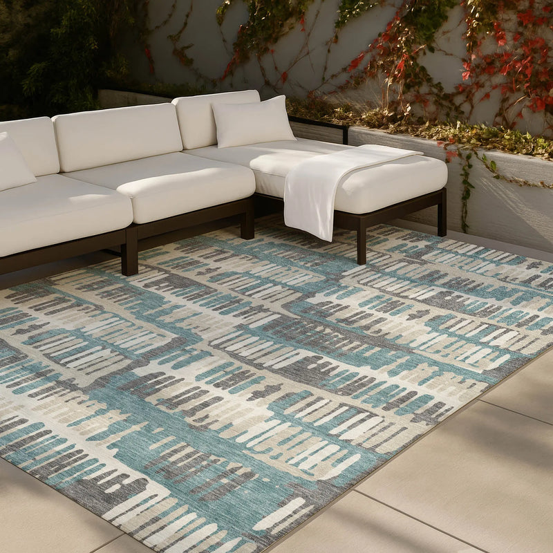 9' X 12' Teal Blue And Brown Abstract Washable Indoor Outdoor Area Rug Homeroots Outdoor