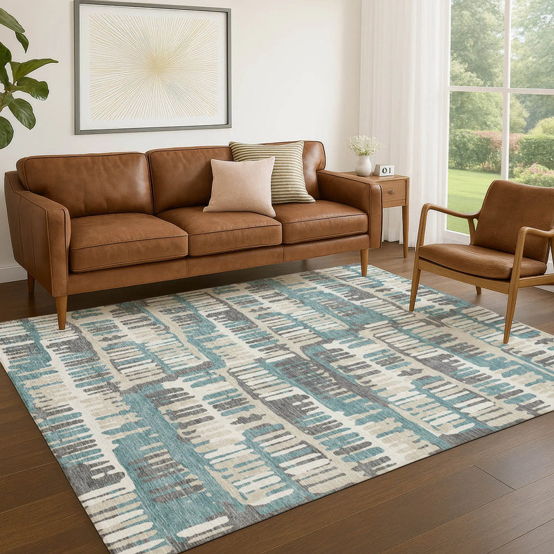 9' X 12' Teal Blue And Brown Abstract Washable Indoor Outdoor Area Rug Homeroots Outdoor