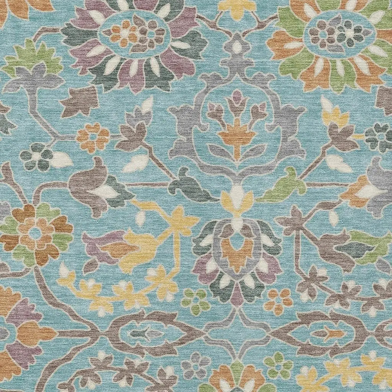 9' X 12' Teal Blue And Brown Floral Washable Indoor Outdoor Area Rug Homeroots Outdoor