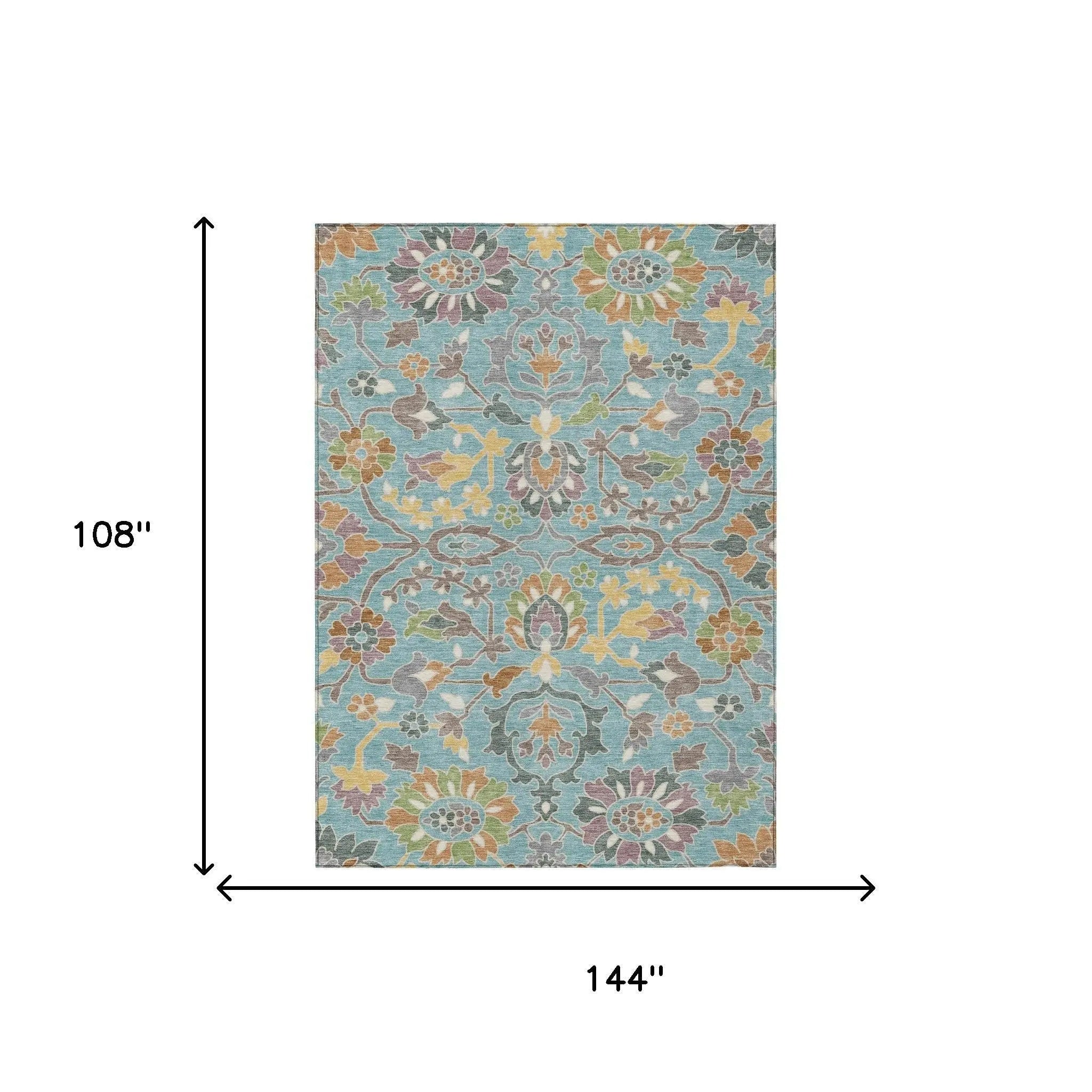 9' X 12' Teal Blue And Brown Floral Washable Indoor Outdoor Area Rug Homeroots Outdoor