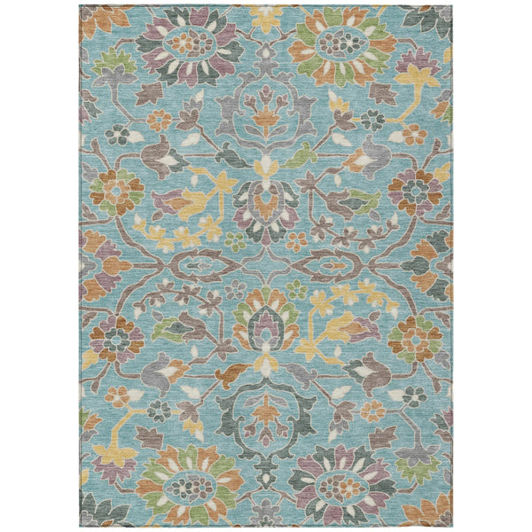 9' X 12' Teal Blue And Brown Floral Washable Indoor Outdoor Area Rug Homeroots Outdoor