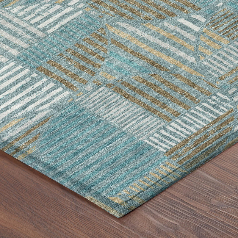 9' X 12' Teal Blue And Brown Geometric Washable Indoor Outdoor Area Rug Homeroots Outdoor