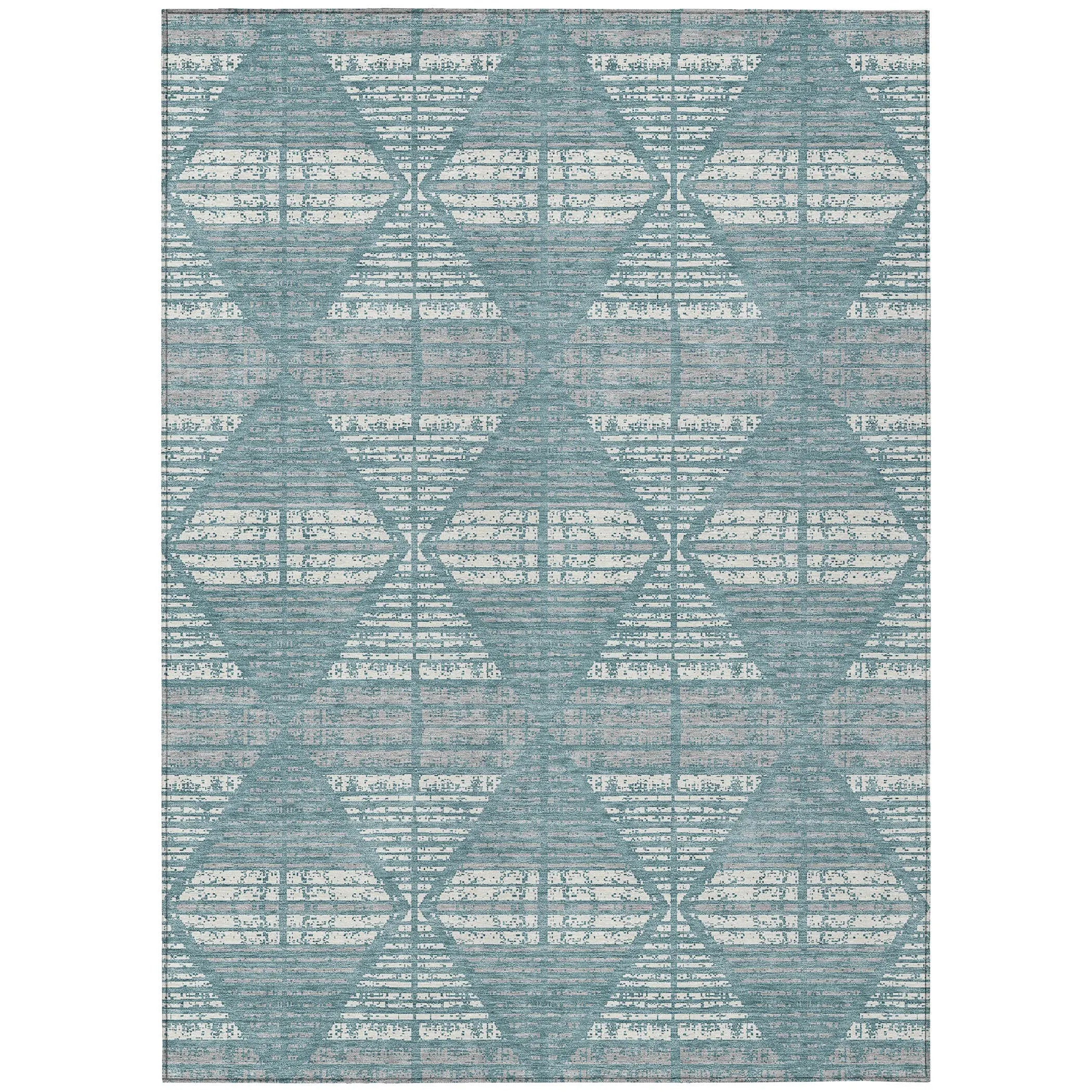 9' X 12' Teal Blue And Brown Geometric Washable Indoor Outdoor Area Rug Homeroots Outdoor