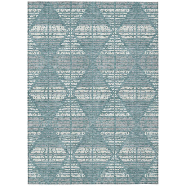 9' X 12' Teal Blue And Brown Geometric Washable Indoor Outdoor Area Rug Homeroots Outdoor
