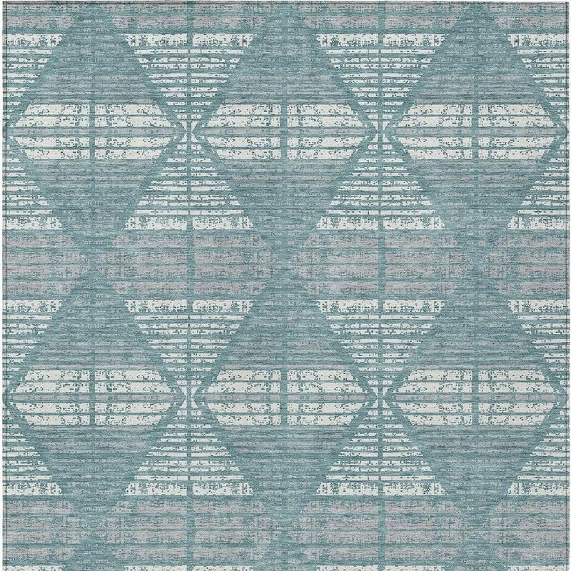 9' X 12' Teal Blue And Brown Geometric Washable Indoor Outdoor Area Rug Homeroots Outdoor
