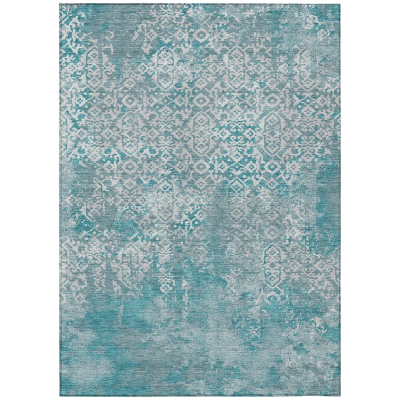 9' X 12' Teal Blue And Brown Oriental Washable Indoor Outdoor Area Rug Homeroots Outdoor
