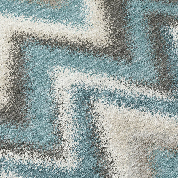 9' X 12' Teal Blue And Charcoal Geometric Washable Indoor Outdoor Area Rug Homeroots Outdoor