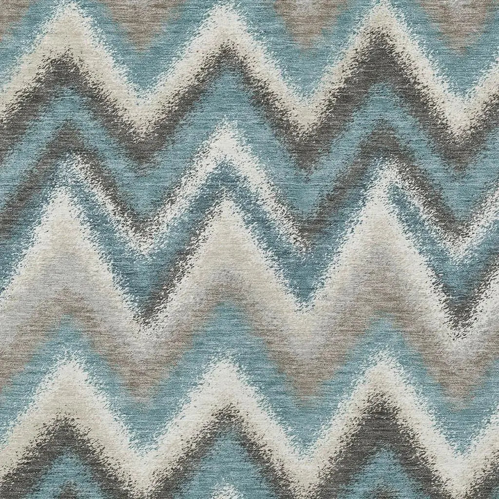 9' X 12' Teal Blue And Charcoal Geometric Washable Indoor Outdoor Area Rug Homeroots Outdoor