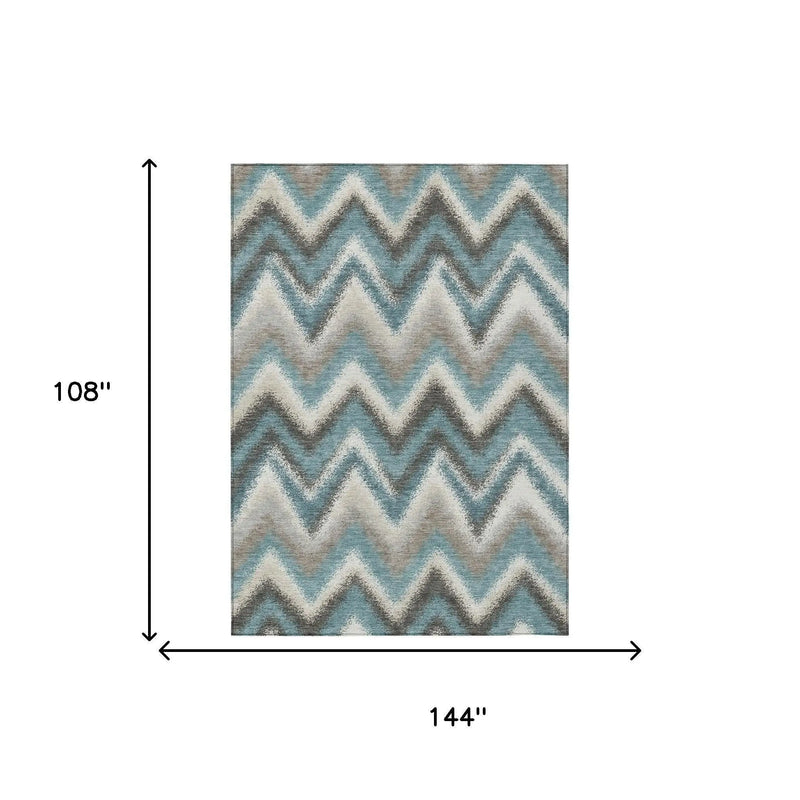 9' X 12' Teal Blue And Charcoal Geometric Washable Indoor Outdoor Area Rug Homeroots Outdoor