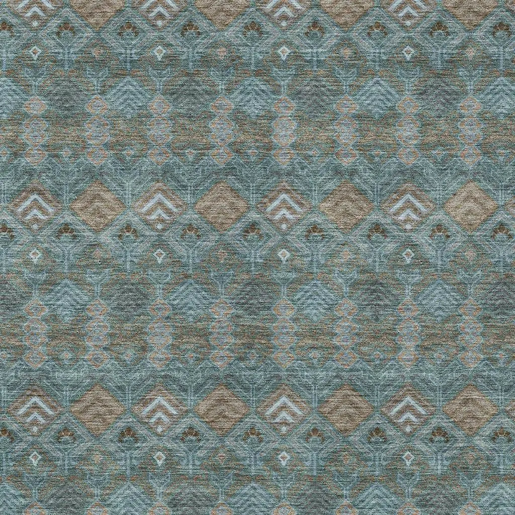 9' X 12' Teal Blue And Charcoal Geometric Washable Indoor Outdoor Area Rug Homeroots Outdoor