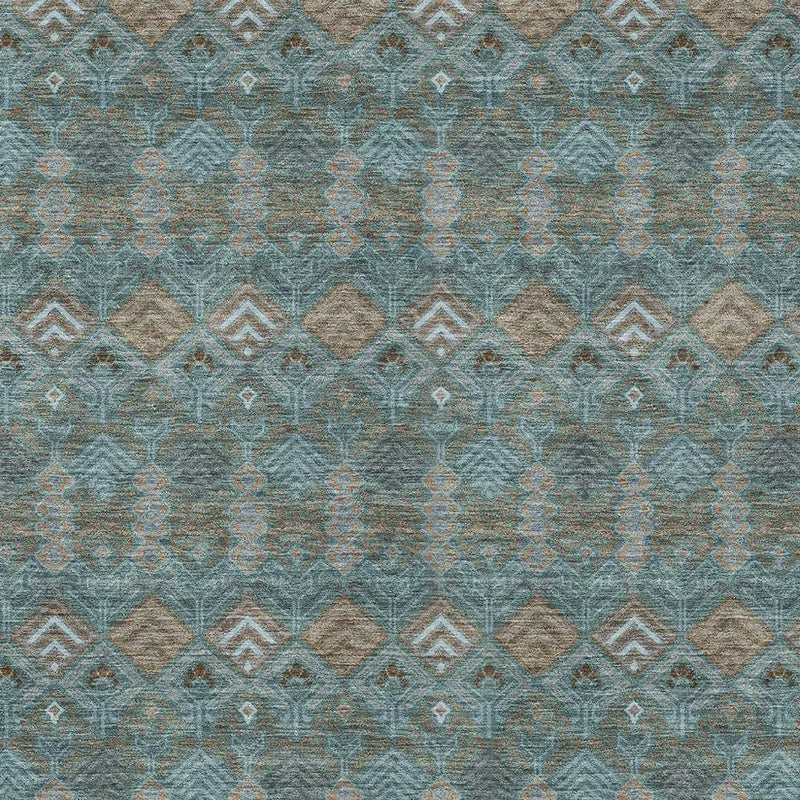 9' X 12' Teal Blue And Charcoal Geometric Washable Indoor Outdoor Area Rug Homeroots Outdoor