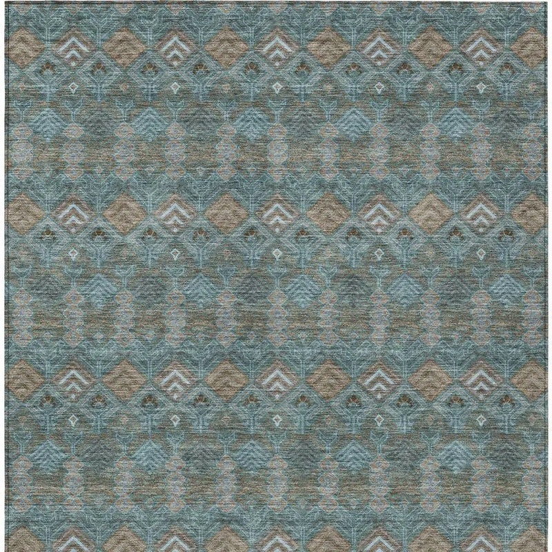 9' X 12' Teal Blue And Charcoal Geometric Washable Indoor Outdoor Area Rug Homeroots Outdoor