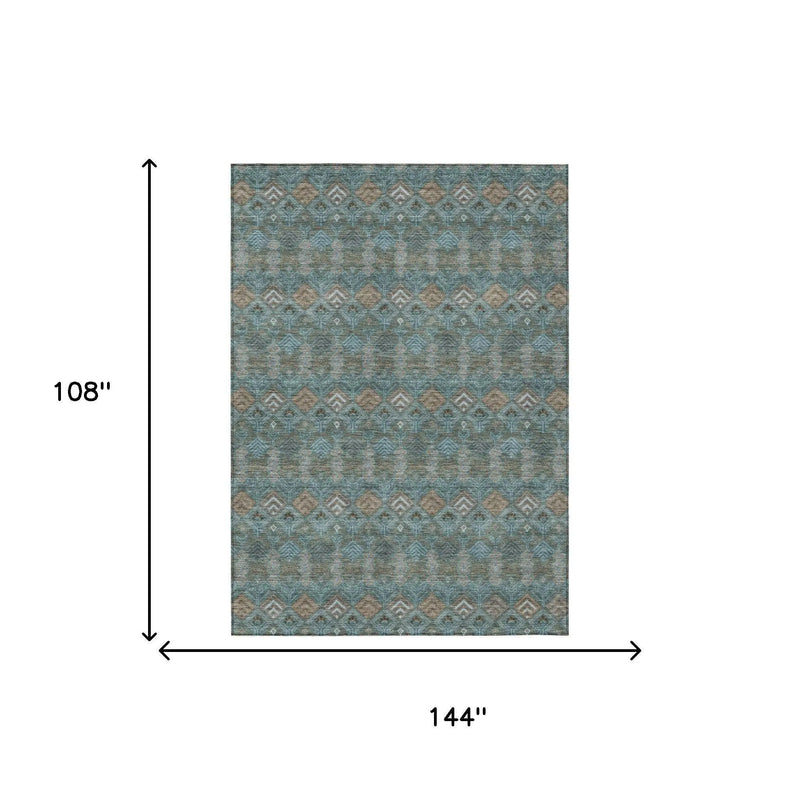 9' X 12' Teal Blue And Charcoal Geometric Washable Indoor Outdoor Area Rug Homeroots Outdoor