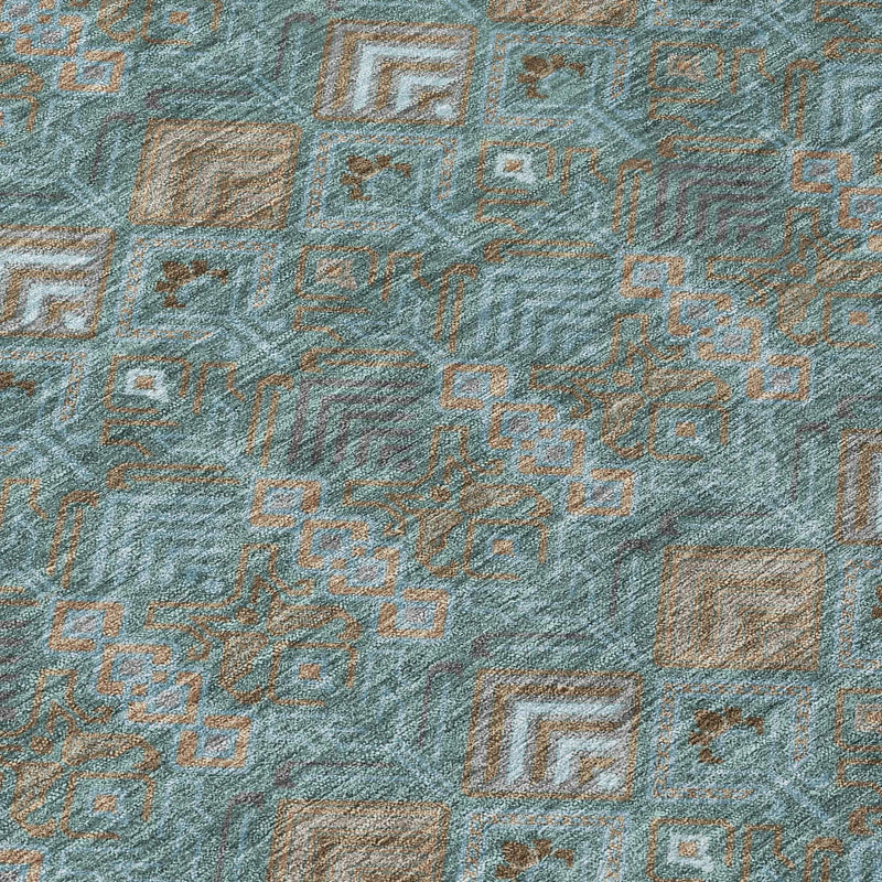 9' X 12' Teal Blue And Charcoal Geometric Washable Indoor Outdoor Area Rug Homeroots Outdoor