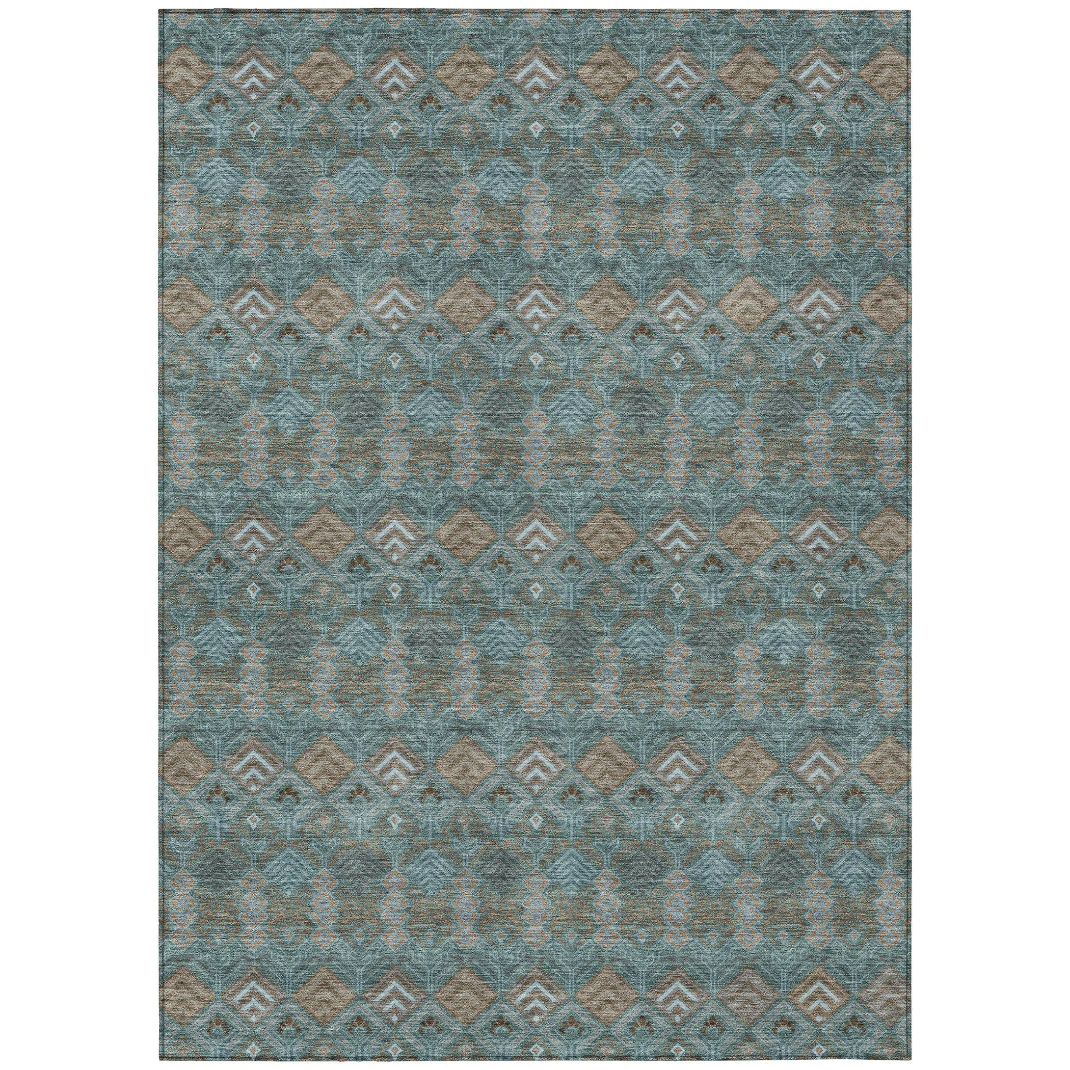 9' X 12' Teal Blue And Charcoal Geometric Washable Indoor Outdoor Area Rug Homeroots Outdoor
