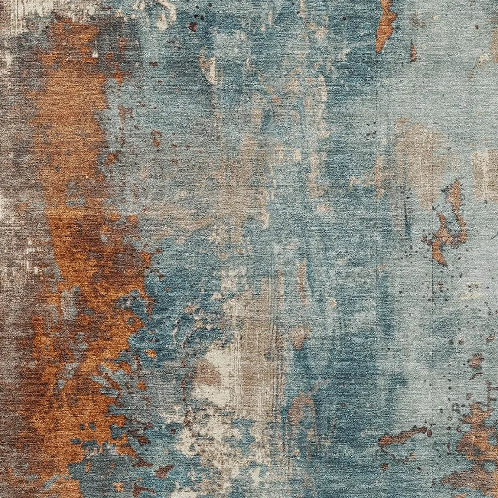 9' X 12' Teal Blue And Copper Abstract Washable Indoor Outdoor Area Rug Homeroots Outdoor