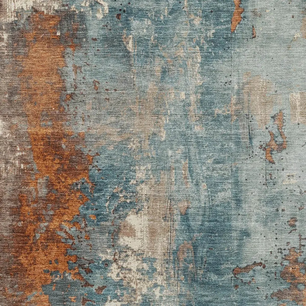 9' X 12' Teal Blue And Copper Abstract Washable Indoor Outdoor Area Rug Homeroots Outdoor