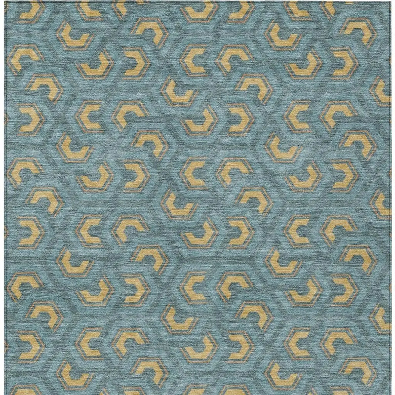 9' X 12' Teal Blue And Copper Geometric Washable Indoor Outdoor Area Rug Homeroots Outdoor