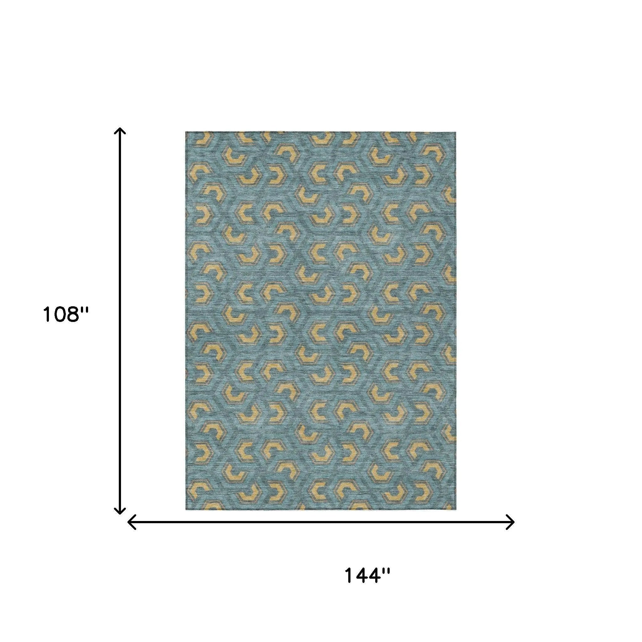 9' X 12' Teal Blue And Copper Geometric Washable Indoor Outdoor Area Rug Homeroots Outdoor