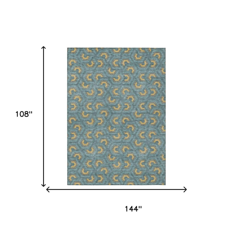 9' X 12' Teal Blue And Copper Geometric Washable Indoor Outdoor Area Rug Homeroots Outdoor