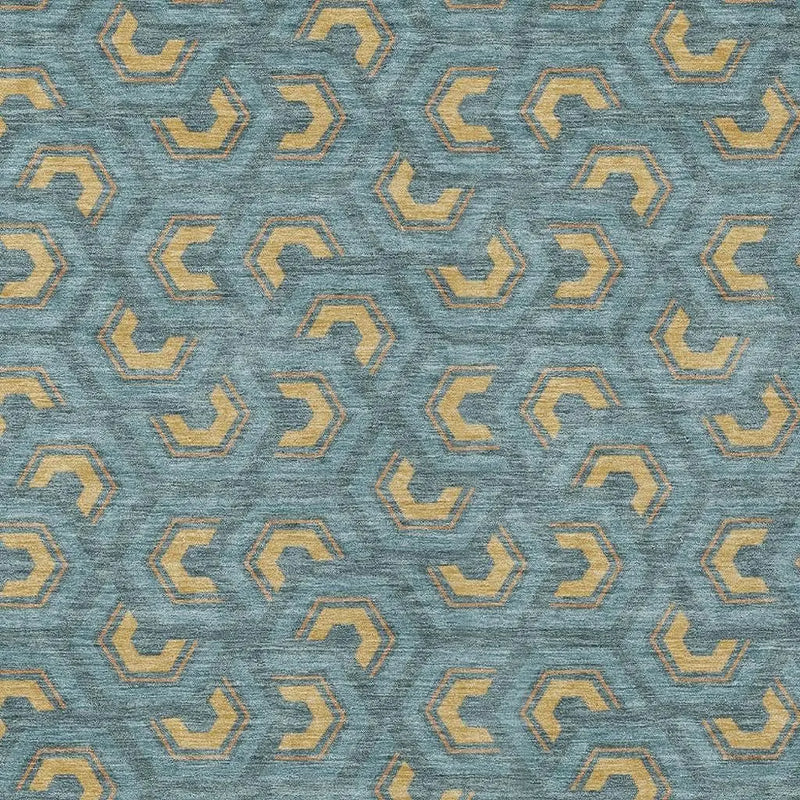 9' X 12' Teal Blue And Copper Geometric Washable Indoor Outdoor Area Rug Homeroots Outdoor