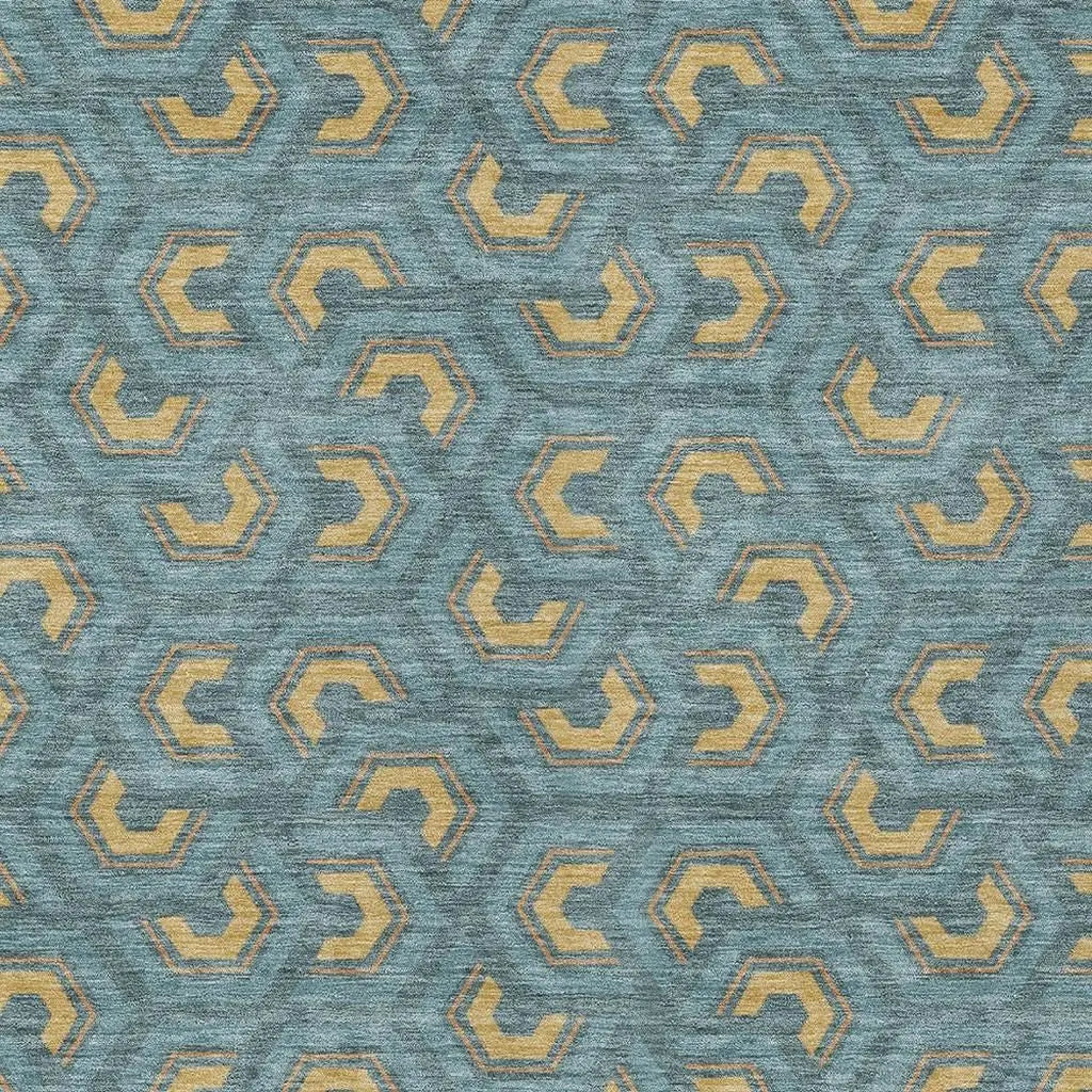 9' X 12' Teal Blue And Copper Geometric Washable Indoor Outdoor Area Rug Homeroots Outdoor