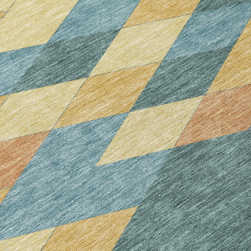 9' X 12' Teal Blue And Copper Geometric Washable Indoor Outdoor Area Rug Homeroots Outdoor