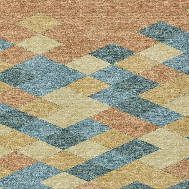 9' X 12' Teal Blue And Copper Geometric Washable Indoor Outdoor Area Rug Homeroots Outdoor