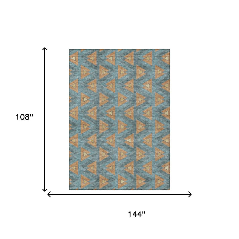 9' X 12' Teal Blue And Copper Geometric Washable Indoor Outdoor Area Rug Homeroots Outdoor