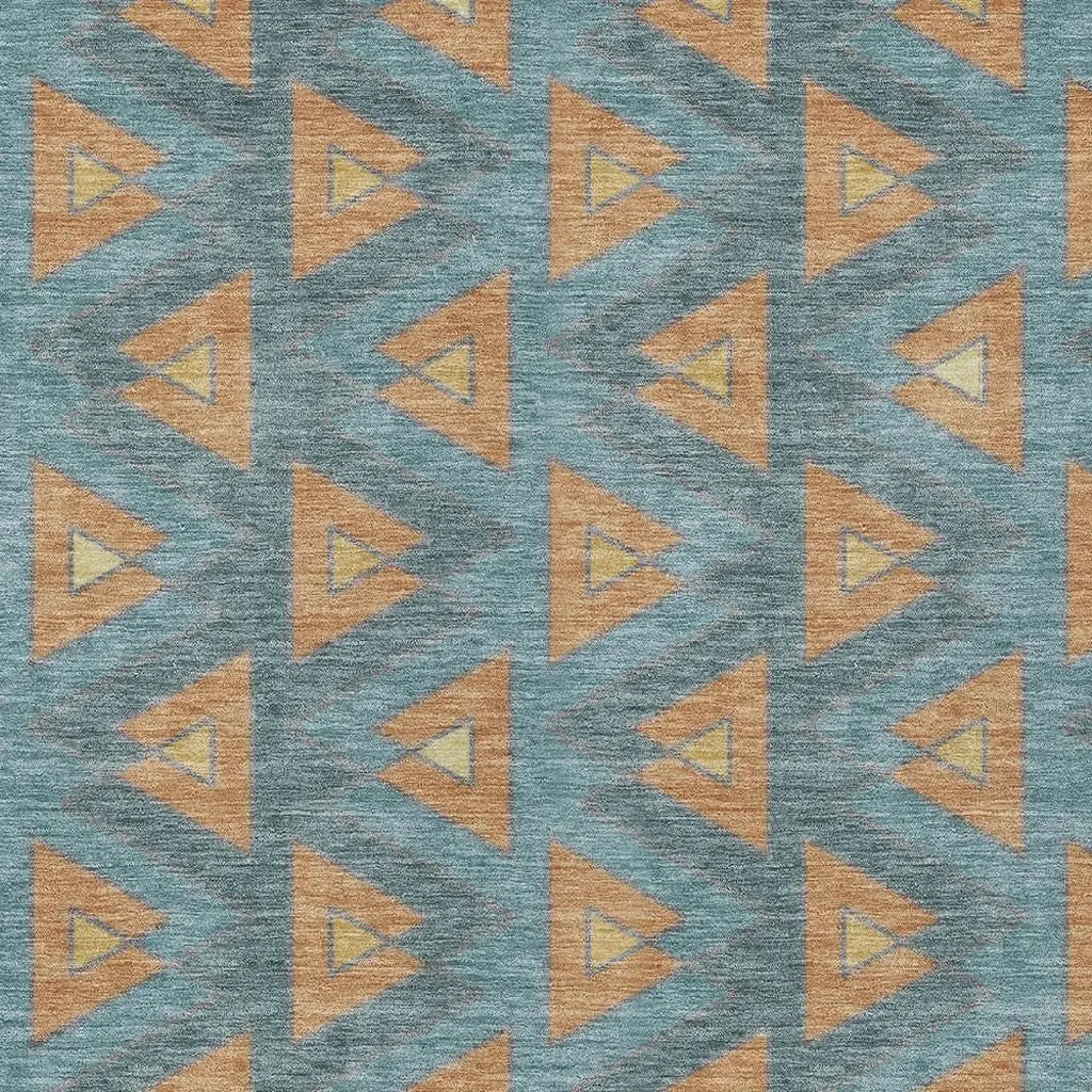 9' X 12' Teal Blue And Copper Geometric Washable Indoor Outdoor Area Rug Homeroots Outdoor