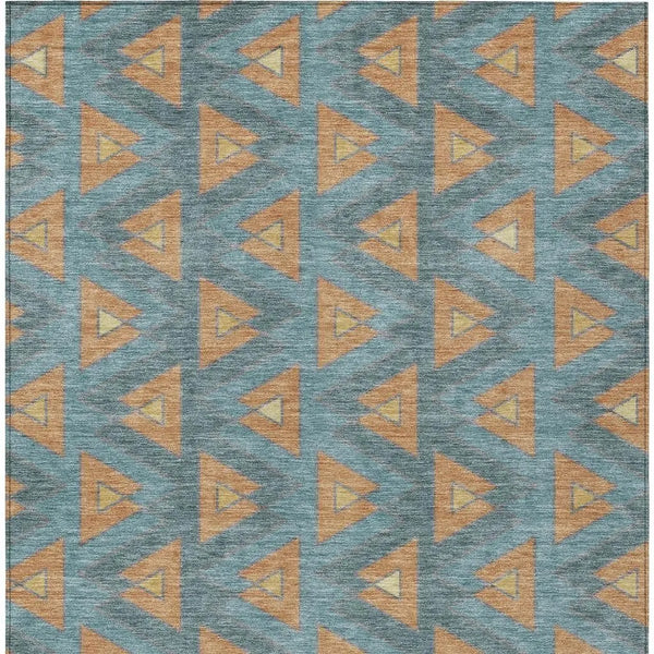 9' X 12' Teal Blue And Copper Geometric Washable Indoor Outdoor Area Rug Homeroots Outdoor