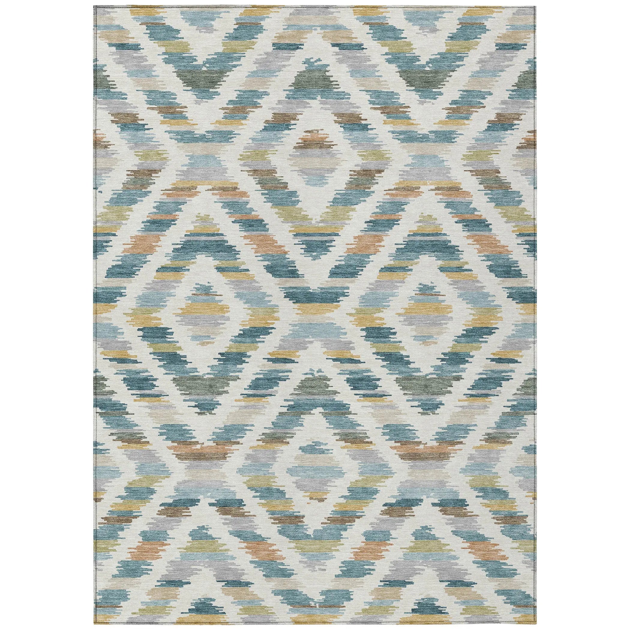 9' X 12' Teal Blue And Copper Tribal Washable Indoor Outdoor Area Rug Homeroots Outdoor