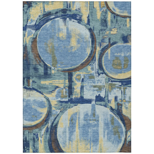 9' X 12' Teal Blue And Denim Blue Abstract Washable Indoor Outdoor Area Rug Homeroots Outdoor