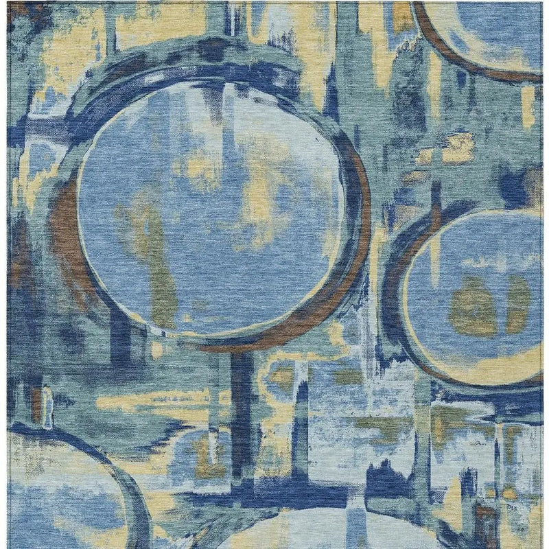9' X 12' Teal Blue And Denim Blue Abstract Washable Indoor Outdoor Area Rug Homeroots Outdoor