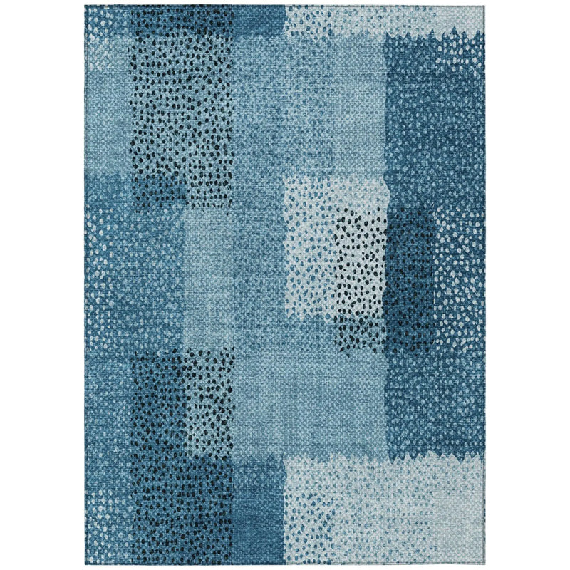 9' X 12' Teal Blue And Denim Blue Abstract Washable Indoor Outdoor Area Rug Homeroots Outdoor