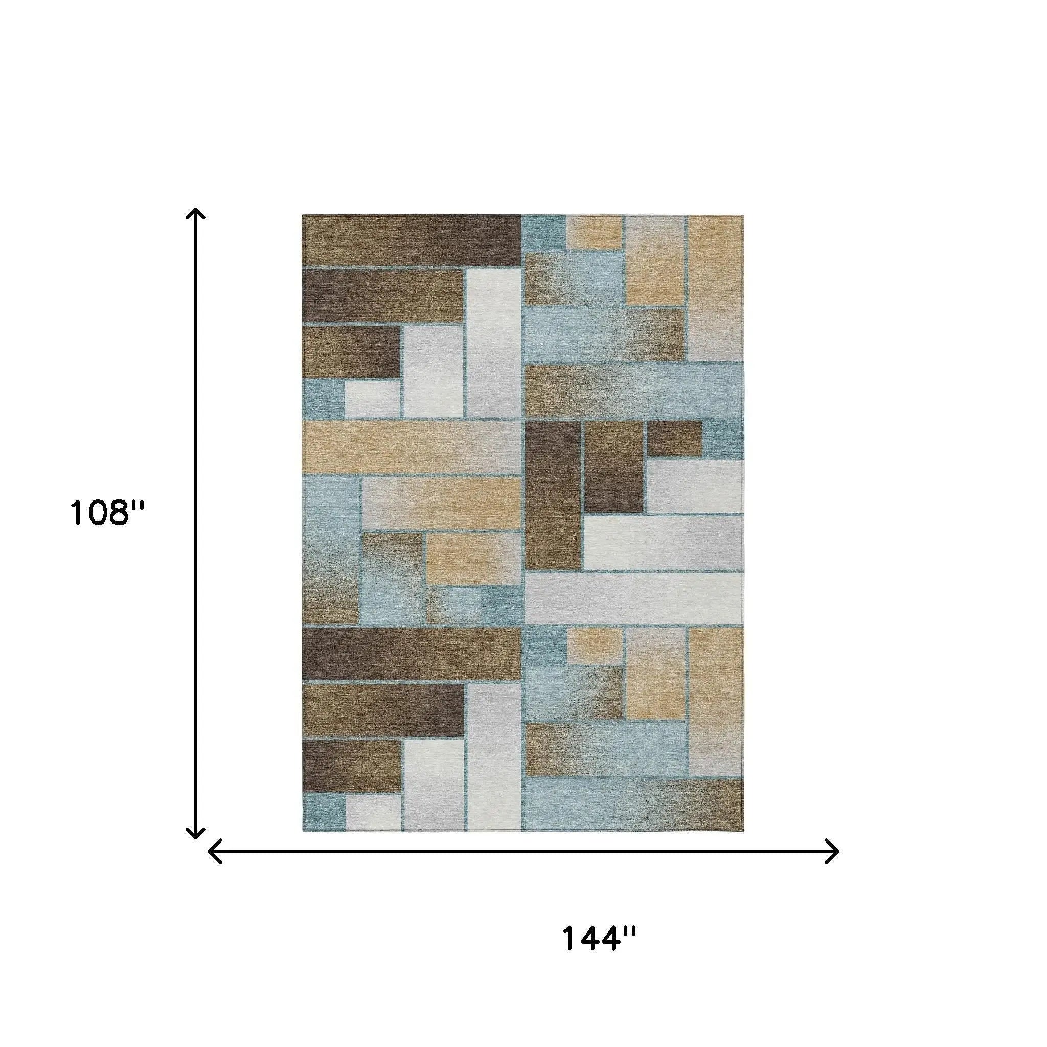 9' X 12' Teal Blue And Gold Geometric Washable Indoor Outdoor Area Rug Homeroots Outdoor