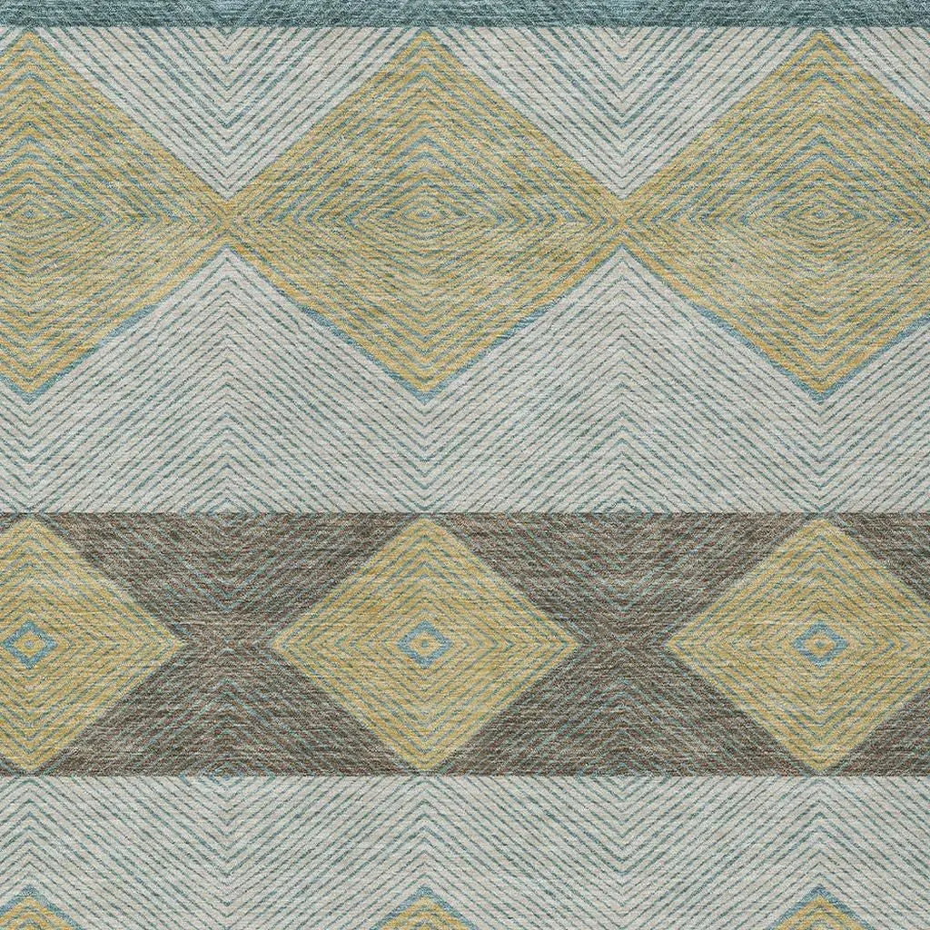 9' X 12' Teal Blue And Gold Geometric Washable Indoor Outdoor Area Rug Homeroots Outdoor