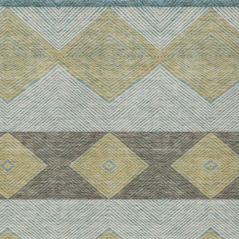 9' X 12' Teal Blue And Gold Geometric Washable Indoor Outdoor Area Rug Homeroots Outdoor