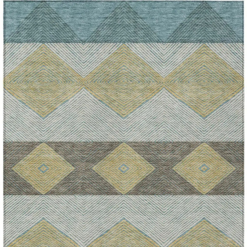 9' X 12' Teal Blue And Gold Geometric Washable Indoor Outdoor Area Rug Homeroots Outdoor