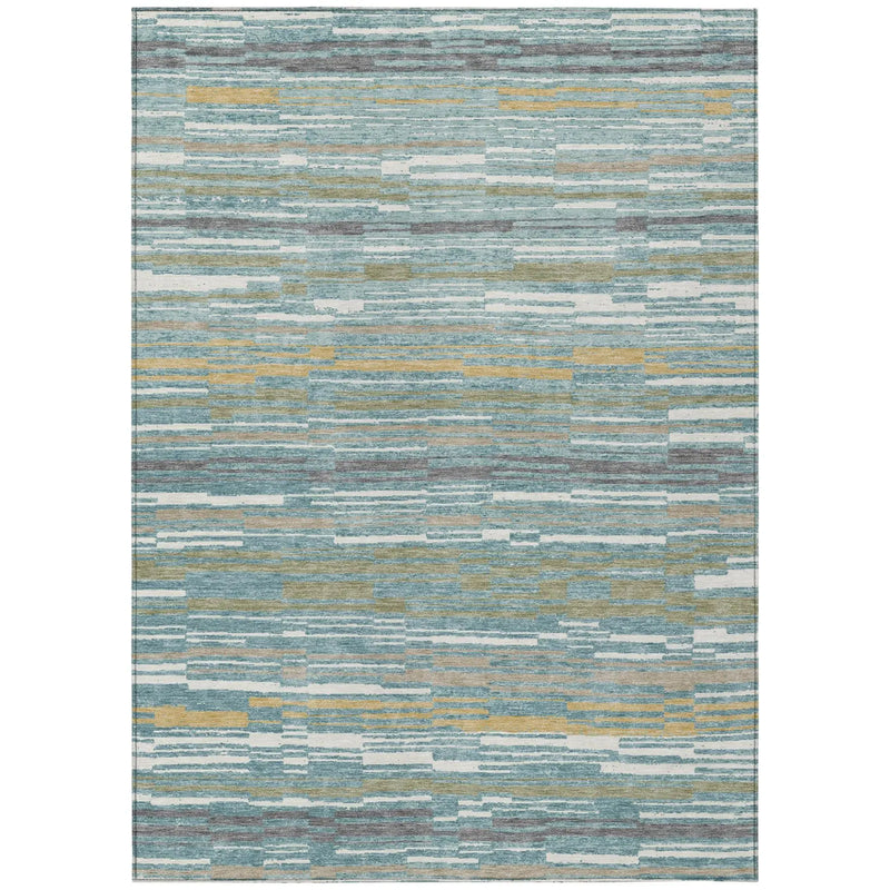 9' X 12' Teal Blue And Gold Striped Washable Indoor Outdoor Area Rug Homeroots Outdoor