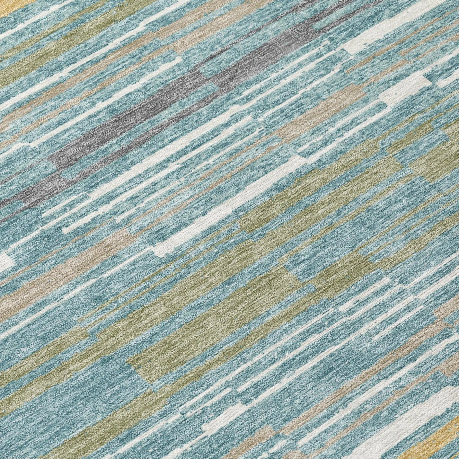 9' X 12' Teal Blue And Gold Striped Washable Indoor Outdoor Area Rug Homeroots Outdoor