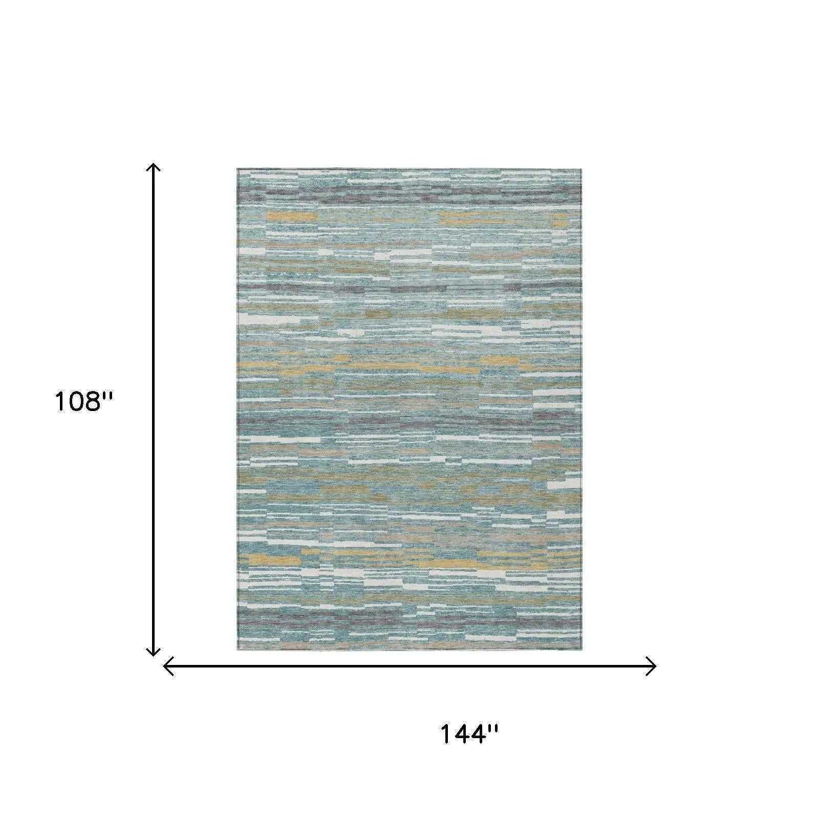 9' X 12' Teal Blue And Gold Striped Washable Indoor Outdoor Area Rug Homeroots Outdoor