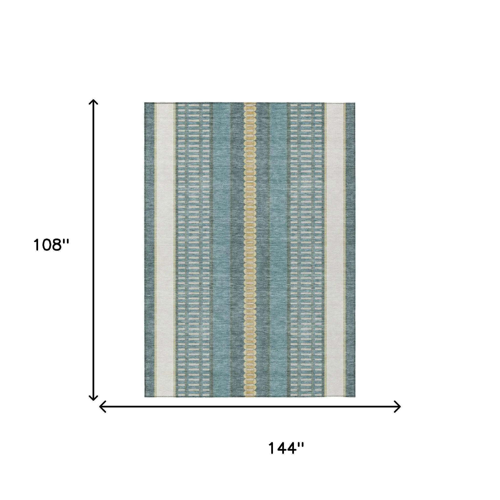 9' X 12' Teal Blue And Gold Striped Washable Indoor Outdoor Area Rug Homeroots Outdoor