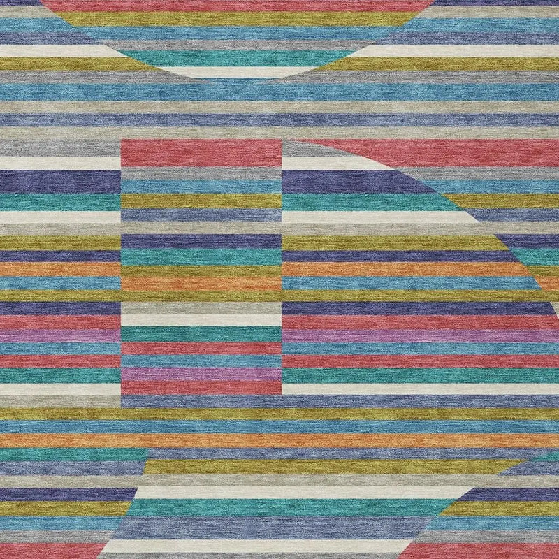 9' X 12' Teal Blue And Gold Striped Washable Indoor Outdoor Area Rug Homeroots Outdoor
