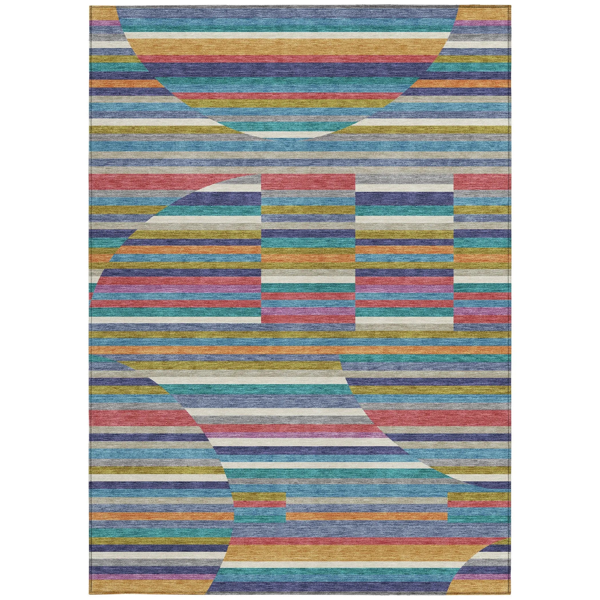 9' X 12' Teal Blue And Gold Striped Washable Indoor Outdoor Area Rug Homeroots Outdoor