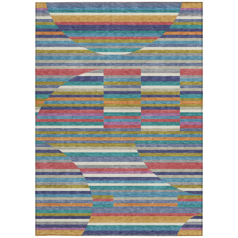 9' X 12' Teal Blue And Gold Striped Washable Indoor Outdoor Area Rug Homeroots Outdoor