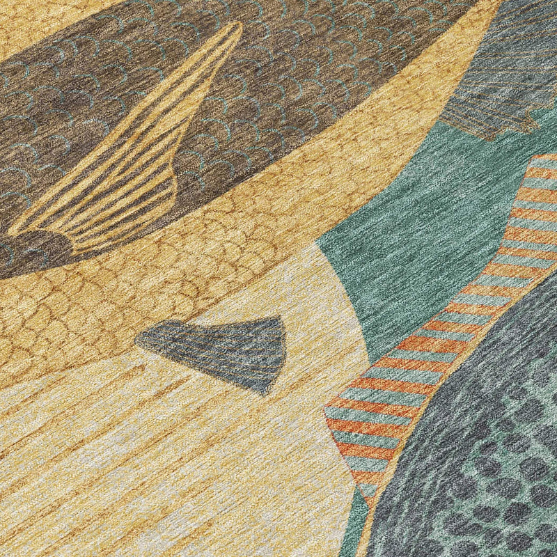 9' X 12' Teal Blue And Gold Tropical Fish Washable Indoor Outdoor Area Rug Homeroots Outdoor