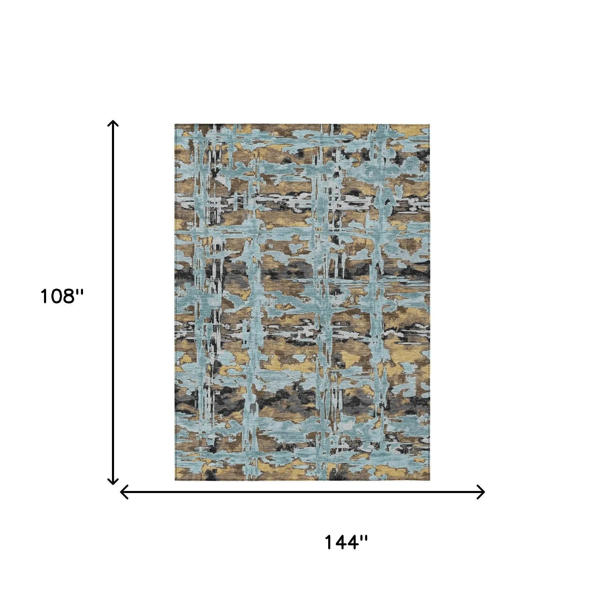 9' X 12' Teal Blue And Granite Gray Abstract Washable Indoor Outdoor Area Rug Homeroots Outdoor