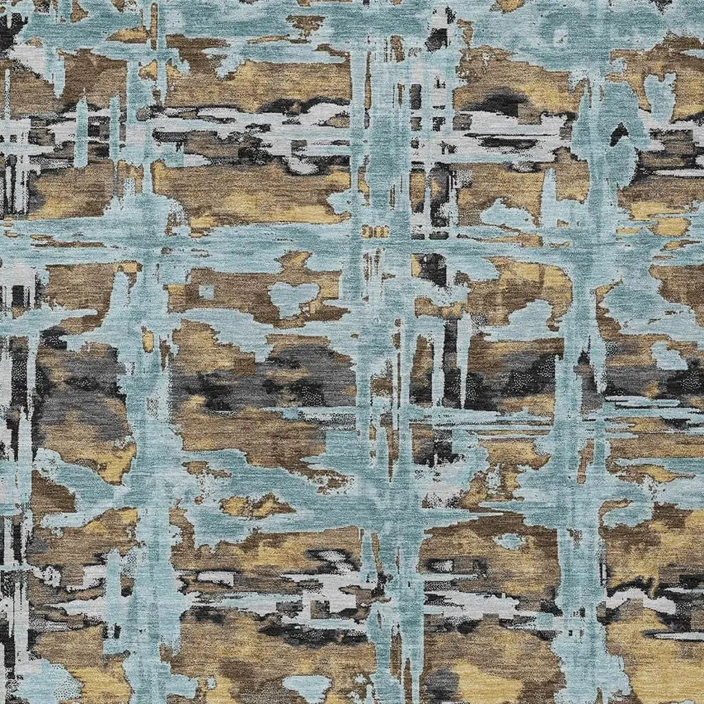 9' X 12' Teal Blue And Granite Gray Abstract Washable Indoor Outdoor Area Rug Homeroots Outdoor